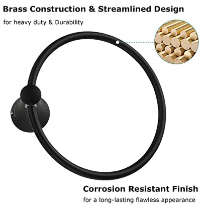 Towel Ring Round Closed 7" Diameter for Bathroom | Brass with Zinc Alloy Base, Hand Towel Holder for Kitchen, Concealed Mounting Hardwares