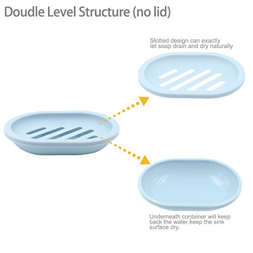 Topsky 2-Pack Soap Dish with Drain, Soap Holder & Saver, Easy Cleaning, Dry, Stop Mushy Soap (Blue) - color: Light Blue