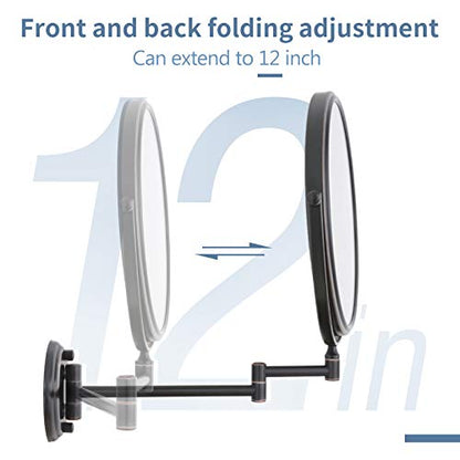 DOWRY Wall Mounted Magnifying Makeup Mirror with 10x Magnification, Oil Rubbed Bronze, 8 Inch Double-Sided Swivel Makeup Mirror Wall, 12 Inch Extension