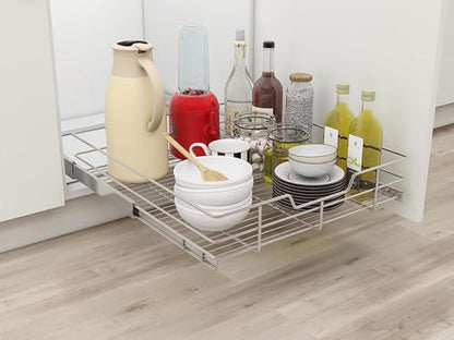 Pull Out Cabinet Organizer 20" W X 17" D, Slide Out Drawers For Kitchen Cabinets, Pull Out Drawers For Cabinets Capacity Heavy Duty Caddy, Cabinet Pull Out Shelves Chrome-Plated, Bathroom Pantry | For Kitchen Organizers and Storage, Pull Out Drawers For C