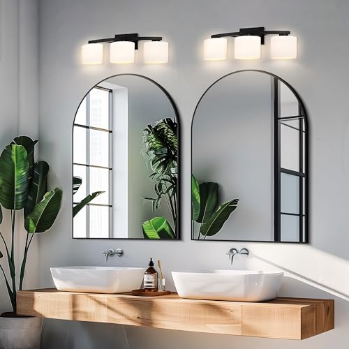 Bathroom Light Fixtures, 3-Light Modern Matte Black Vanity Light Over Mirror, Wall Sconces with Oval-Shaped White Glass Shades for Living Room, Bedroom, Hallway, E26 Base - color: Matte Black