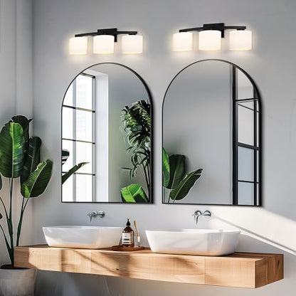 Bathroom Light Fixtures, 3-Light Modern Matte Black Vanity Light Over Mirror, Wall Sconces with Oval-Shaped White Glass Shades for Living Room, Bedroom, Hallway, E26 Base - color: Matte Black