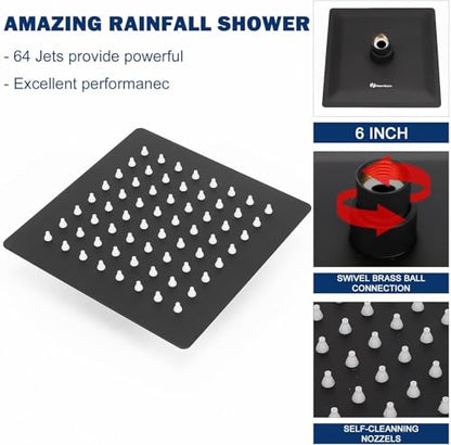 NearMoon Rain Shower Head, High Flow Stainless Steel Square Rainfall Shower, High Pressure Design, Awesome Shower Experience Even At Low Water Flow (6 Inch, Matte Black) - color: Matte Black, size: 6 Inch Square