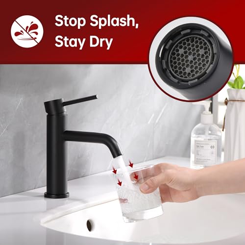 SUMERAIN Matte Black Bathroom Sink Faucet Single Handle Single Hole | Lead-Free, Stainless Steel, with Faucet Supply Lines, Easy DIY Install - color: Matte Black, size: Undermount Sink faucet
