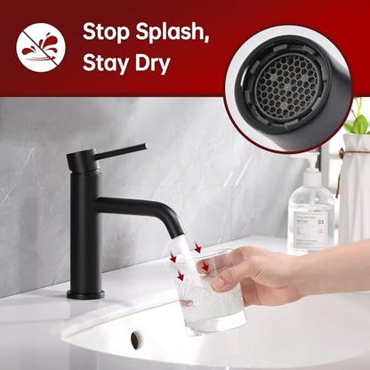SUMERAIN Matte Black Bathroom Sink Faucet Single Handle Single Hole | Lead-Free, Stainless Steel, with Faucet Supply Lines, Easy DIY Install - color: Matte Black, size: Undermount Sink faucet