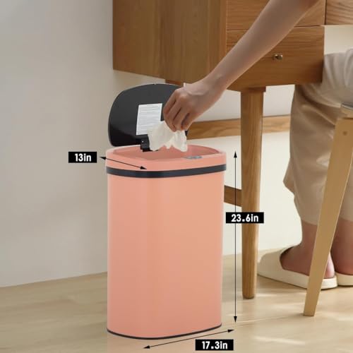 13 Gallon/50 L Kitchen Trash Can with Lid, Stainless Steel Garbage Can with Touch-Free Lid, Cute Trash Can Automatic Trash Can Bathroom Trash Can with Lid, Motion Sensor Trash Can Brushed Finish - color: Pink