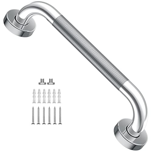 12 Inch Anti Slip Shower Grab Bar, YuanDe Chrome Finish Stainless Steel Bath Grab Bar, Knurled Bathroom Safety Rail, Shower Handrail Support, Handicap Elderly Injury Senior Balance Assist Handles - size: 12inch-1 Pack