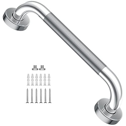 12 Inch Anti Slip Shower Grab Bar, YuanDe Chrome Finish Stainless Steel Bath Grab Bar, Knurled Bathroom Safety Rail, Shower Handrail Support, Handicap Elderly Injury Senior Balance Assist Handles - size: 12inch-1 Pack