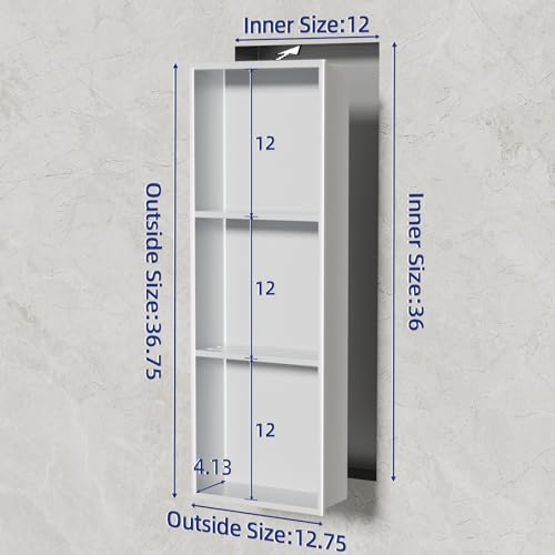 No Tile Needed Shower Niche - 304 Stainless Steel Niche Shower with 3- Tier Shelves Recessed Wall Niches for Bathroom Storage (White, 36 X 12 X 4.13 Inches, 3) - color: White