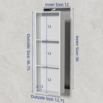 No Tile Needed Shower Niche - 304 Stainless Steel Niche Shower with 3- Tier Shelves Recessed Wall Niches for Bathroom Storage (White, 36 X 12 X 4.13 Inches, 3) - color: White