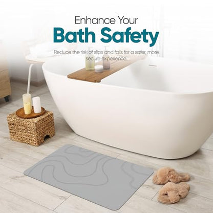 HALAS Stone Bath Mat- Diatomaceous Earth Bath Mats for Bathroom- Diatomite Bath Mat Stone Drying Mat for Kitchen Counter- Super Absorbent/Quick Dry Bathmat- Easy to Clean (24”x16” Grey)