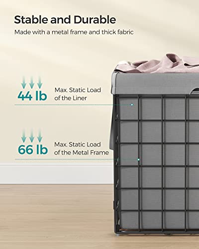 SONGMICS 29 Gal. (110L) Laundry Basket, Laundry Hamper, Collapsible Clothes Hamper, Removable and Washable Liner, Metal Wire Frame, for Bedroom Bathroom, Black and Gray ULCB111G01 - color: Black + Gray, size: 110 L