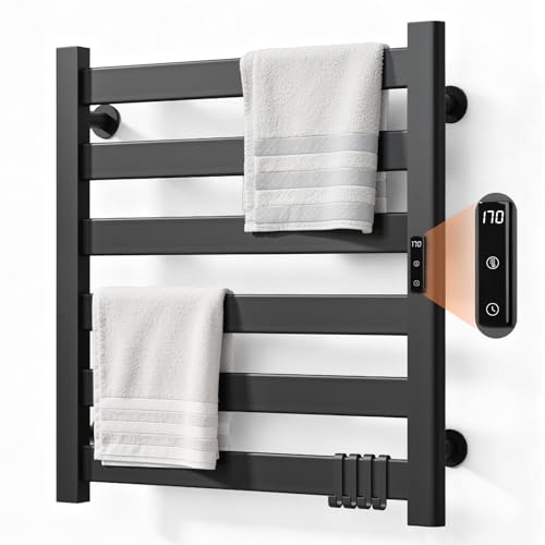 Heated Towel Rack for Bathroom - 6 Bars Towel Warmer Rack Wall Mounted with Intelligent Touch Screen Timer & Temperature Multi-Level Adjustments for Bathroom Shower Hot Tub Spa, Black - color: Black