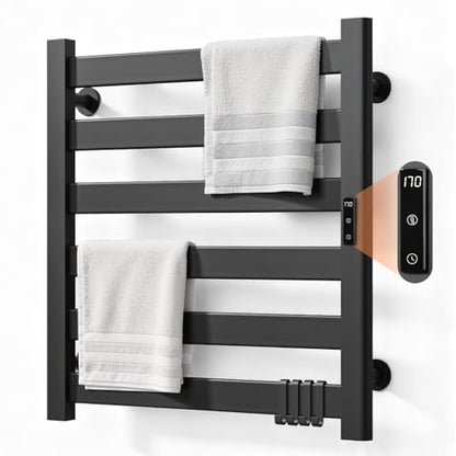 Heated Towel Rack for Bathroom - 6 Bars Towel Warmer Rack Wall Mounted with Intelligent Touch Screen Timer & Temperature Multi-Level Adjustments for Bathroom Shower Hot Tub Spa, Black - color: Black