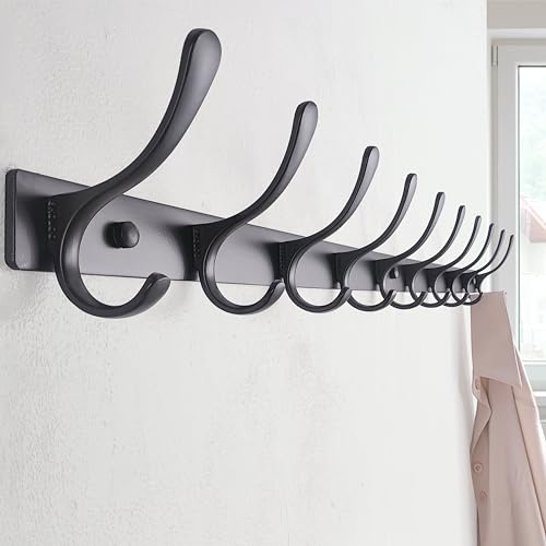 SKOLOO Coat Rack Wall Mounted - 10 Hooks, Heavy Duty, Stainless Steel, Metal Wall Hangers, Sturdy Coat Hooks for Hanging Coats, Jacket, Clothes, Hat, Black - color: Black, size: 10 Hook(1 Pack)