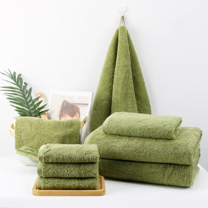 18-Piece Cotton Bath Towel Set with Hanging Loops for Bathroom, Green | Stock-up towel set for family bathrooms, guest baths, multi-bath homes, and wash-day rotation, OEKO-TEX certified, easy care - color: A05: Green