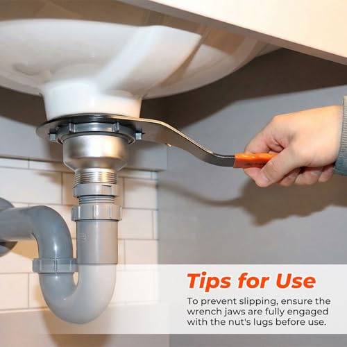 Universal Sink Drain Wrench,Open Design for 4,6,8 Tab Locknuts | Also Fits 3-5/8" Hex Nuts,Offset Design Handle,All-steel Construction,Rust Prevention,Lightweight & Easy to Use(0.65lb)