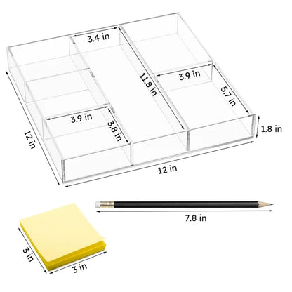 Acrylic Drawer Organizer, 6 Section Clear Makeup Tray Organizer for Drawer Office Bedroom(11.8x11.8 inch) - size: 12'' x 12''