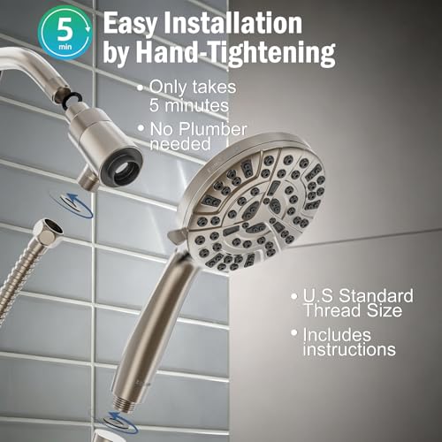 9 Settings High Pressure Magnetic Shower Head with Handheld | Power Wash for Tub&Tile, Magnetic Bracket, Pause Mode for Water Saving, Easy Clean Nozzles, Stainless 6ft Hose, Satin Nicke - color: Satin Nickel