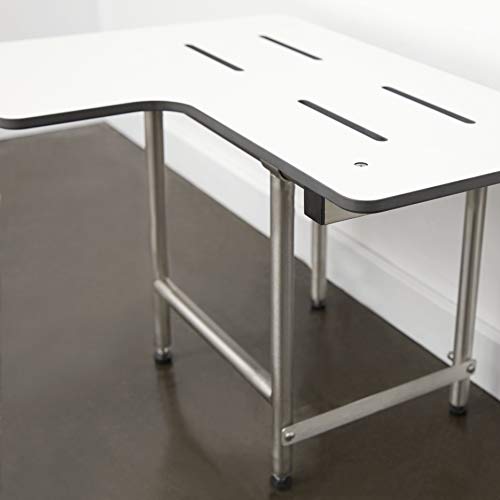 Seachrome 26" x 22.5" Lift-Assist ADA L-Shaped Reversible Bathroom Shower Bath Transfer Seat, Folding Wall-Mounted White Phenolic Seat with Swing Down Legs - color: White, size: 26 x 22.5 in.