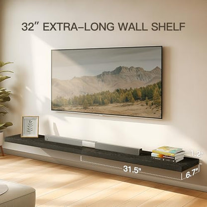 AMADA HOMEFURNISHING Floating Shelves Wall Mounted, 32 x 7 Inch Wall Shelves for Bathroom, Bedroom, Living Room, Black Shelves Set of 2 - color: Black, size: 32 inches