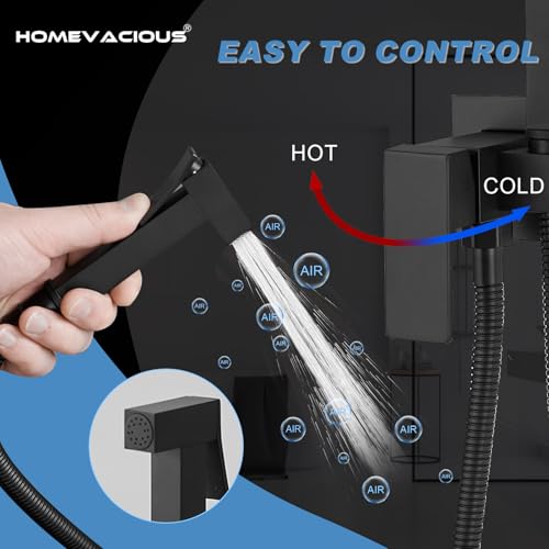 Homevacious Bidet Sprayer for Toilet Adjustable Water Pressure Square Brass | Bidet Attachment Set for Feminine Pets and Baby Diaper Washing Matte Black - color: Matte Black