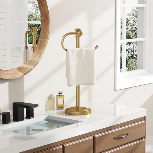 17 Inch Brushed Gold Stand Towel Bar Hanger Hand Towel Bar Bathroom Vanity Countertop Towel Holder Free Standing Stainless Steel Towel Ring Hardware Accessories Towel Rack - color: Brushed Gold