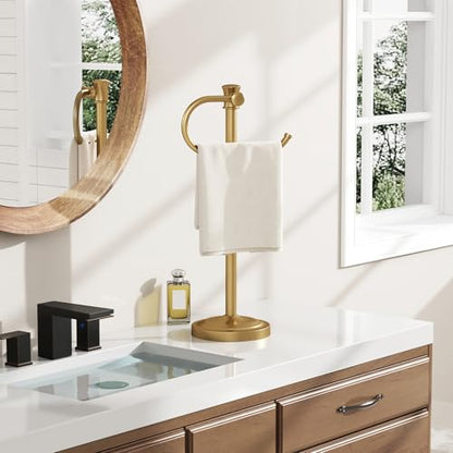 17 Inch Brushed Gold Stand Towel Bar Hanger Hand Towel Bar Bathroom Vanity Countertop Towel Holder Free Standing Stainless Steel Towel Ring Hardware Accessories Towel Rack - color: Brushed Gold