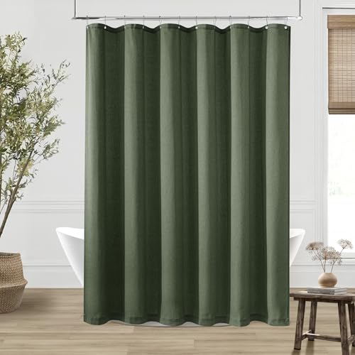 Olive Green Shower Curtain for Bathroom Water Repellent 72x78 Inch | Linen Textured, Country Boho Farmhouse Neutral, Shower Curtains, Bath Cloth Fabric Drapes, with Hooks, Green, 78 Inch Length - color: Olive Green, size: 72"W x 78"L (Pack of 1)
