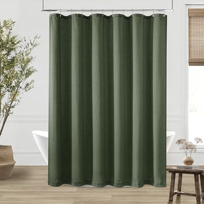 Olive Green Shower Curtain for Bathroom Water Repellent 72x78 Inch | Linen Textured, Country Boho Farmhouse Neutral, Shower Curtains, Bath Cloth Fabric Drapes, with Hooks, Green, 78 Inch Length - color: Olive Green, size: 72"W x 78"L (Pack of 1)