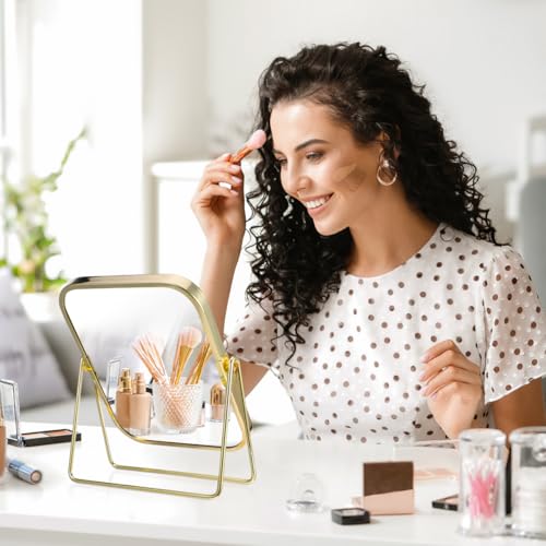 Mipcase Dual-Sided 7.87x6.10x2.71In Swivel Vanity Mirror – 1X & 2X Magnification for Precise Eyebrow Shaping, 360° Rotation for Bathroom, Bedroom, Dresser