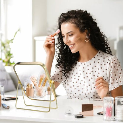 Mipcase Dual-Sided 7.87x6.10x2.71In Swivel Vanity Mirror – 1X & 2X Magnification for Precise Eyebrow Shaping, 360° Rotation for Bathroom, Bedroom, Dresser