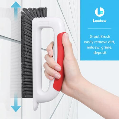 Lumkew Grout Brush Cleaner for Tile Floors Grout Cleaning Brushes Scrub Red | V Shape, Hard Bristle, Grout Scrubber for Bathroom Shower Kitchen - color: Red