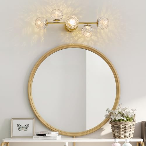 ALIYIQI LED Bathroom Vanity Light Fixtures,Brushed Gold Brass Bathroom Light Fixtures - color: Gold Hammered Glass, size: Integrated LED