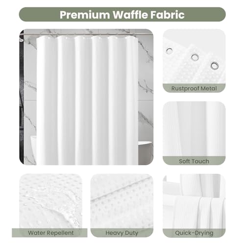 Inhousolu Fabric Shower Curtain, Waffle Weave 230 GSM Polyester, Weighted Hem, Metal Hooks Included, Water Repellent Washable, 72 x 96 Inch, White - color: White, size: 72"W x 96"L (Pack of 1)