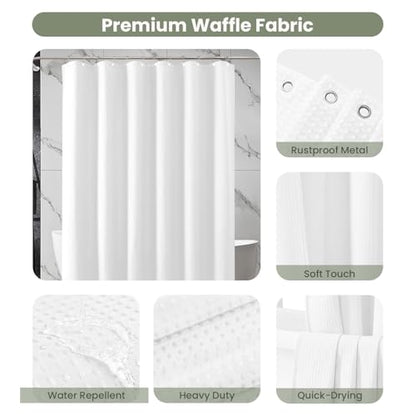 Inhousolu Fabric Shower Curtain, Waffle Weave 230 GSM Polyester, Weighted Hem, Metal Hooks Included, Water Repellent Washable, 72 x 96 Inch, White - color: White, size: 72"W x 96"L (Pack of 1)