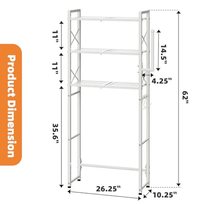 Simple Trending Over The Toilet Storage Rack with Toilet Paper Holder, Heavy Duty Metal 3 Tier Bathroom Organizer Shelf with 3 Hooks, White - color: 3 Tier White- Paper Holder