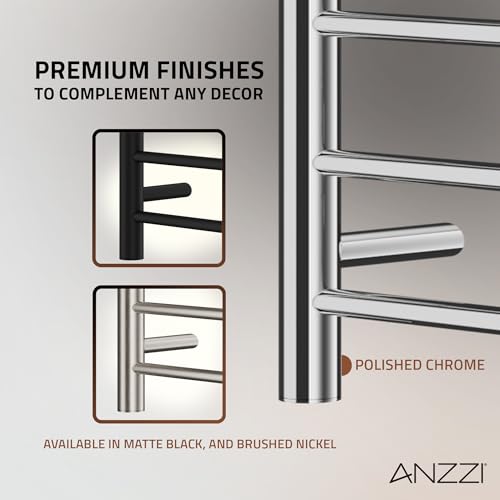 ANZZI Eve 8 Bar Stainless Steel Wall Mounted Electric Towel Warmer Rack | This Heated Will Safely Quickly And Evenly Warm Large, Fast Heating Simple Turning Switch, Premium Sustainable Material - color: Chrome