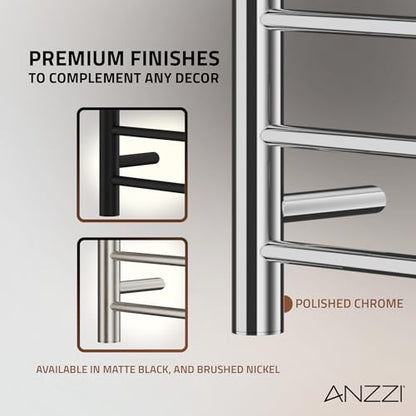 ANZZI Eve 8 Bar Stainless Steel Wall Mounted Electric Towel Warmer Rack | This Heated Will Safely Quickly And Evenly Warm Large, Fast Heating Simple Turning Switch, Premium Sustainable Material - color: Chrome