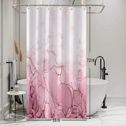 Pink Marble Stall Waterproof Shower Curtain 36x72 inches | RV Small Shower Curtain Set for Bathroom, Abstract Modern, Machine Washable, Easy to Install with Hooks, Ombre White Pink - color: Pink, size: 36"W x 72"L (Pack of 1)