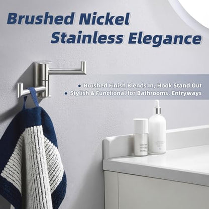 Double Swivel Towel Hook, Brushed Nickel, 304 Stainless Steel | 180° Adjustable Positions, Fold-Flat Storage, Upturned End Stops, Towels, Robes & Bags, Bathroom, Kitchen & Closet Use - color: Brushed Nickel, size: 1 Pack