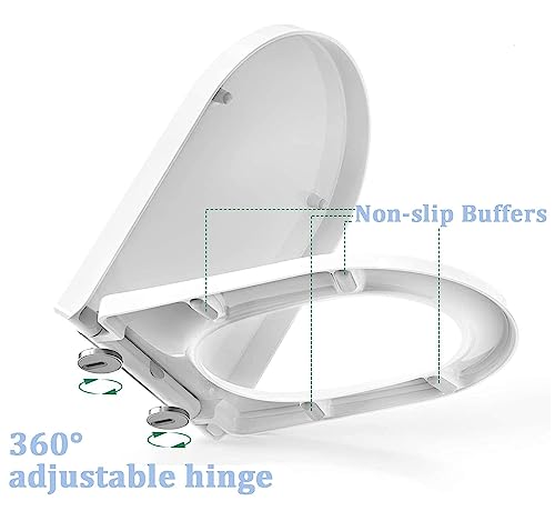 Quiet Close Soft Close Toilet Seat with Quick Release & 360° Adjustable Stainless Steel Hinge - Easy Installation & Cleaning