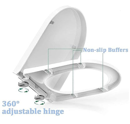 Quiet Close Soft Close Toilet Seat with Quick Release & 360° Adjustable Stainless Steel Hinge - Easy Installation & Cleaning