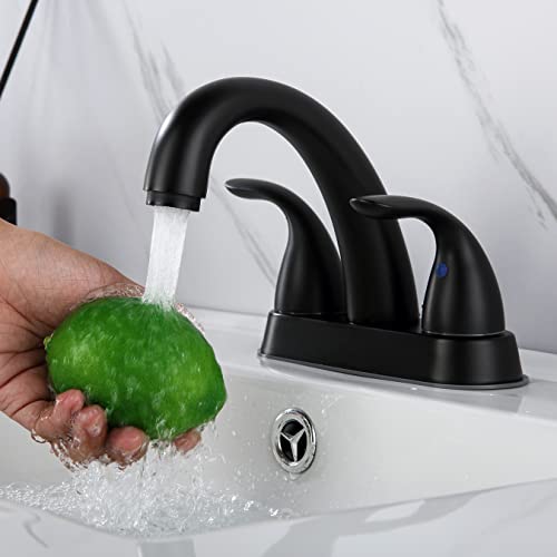 J-HVA 2 Handle 4 Inch Bathroom Sink Faucet with Pop up Drain, Matte Black | 4 Inch Centerset Faucet for Lavatory Bathroom Sink, Professional Modern Vessel Deck Mount Vanity rv Faucet with Supply Lines - color: Matte Black