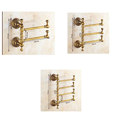 ZHOUXIAO All Brass Swing Out Towel Bar Holder Wall-Mounted/Gold Bathroom Swivel Towel Rack Hanger Organizer for Bathroom, Vintage Brushed Nickel Towel Bar Folding Arm Swivel 4 Bars
