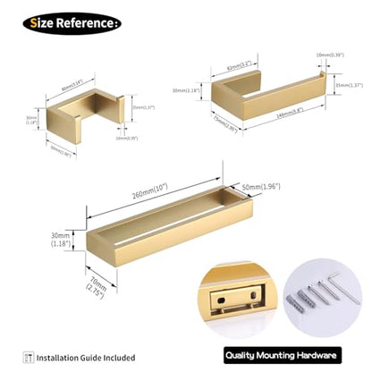 GERZWY Bathroom Accessory 3-Piece Set SUS 304 Stainless Steel Toilet Paper Holder Towel Ring Towel Hooks Wall Mount Gold Finished HG1708-3BE - color: Gold