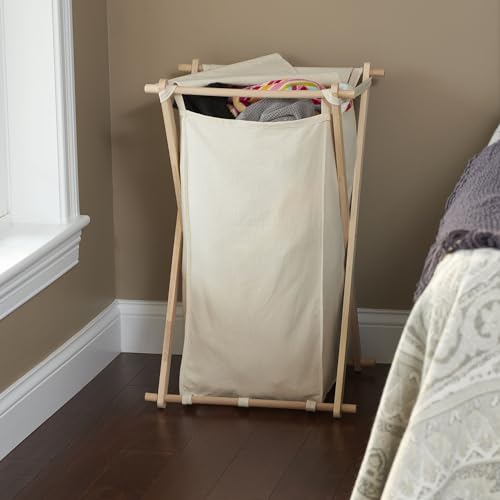 Household Essentials 6785-1 Collapsible Wood X-Frame Laundry Hamper with Fold Over Lid - color: Natural, style: Hamper