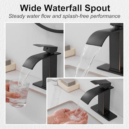 Bathroom Sink Faucet Waterfall Single Handle with Deck Plate | Oil Rubbed Bronze,Pop Up Drain,Single Hole,Precise Water Adjustment,Rust-resistant Construction,Easy to Clean,Long-time Use - color: Oil Rubbed Bronze, size: Modern Bathroom Sink Faucet