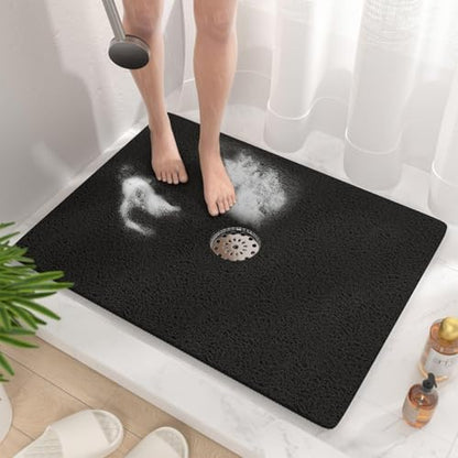 Shower Mat Non Slip 32 x 24 inch: Loofah Anti Slip Shower Mat,Non Slip Bathtub Mat for Inside Shower,Quick Drying Shower stall mat with Drain Hole in Middle,for Shower,Bathroom and Wet Areas - color: Black