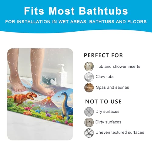 Baby Bath Mat for Tub Non Slip Kids Bath Mat - 40''x16'' Extra Long Cartoon Turtle Baby Bath Tub Mat Eco-Friendly Toddler Bath Mats with Suction Cups & Drain Holes, Easy to Clean & Easy Drying - color: Dinosaur